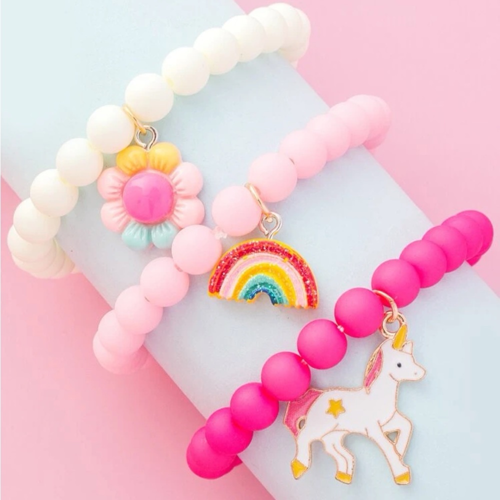 3 pieces Girls Rainbow Charm Beaded Bracelet